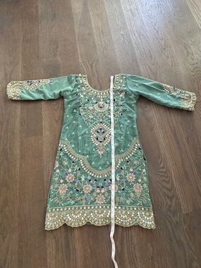 Pista Green Sharara Suit Heavy Embroidery Salwar Kameez Pakistani Wedding Outfit